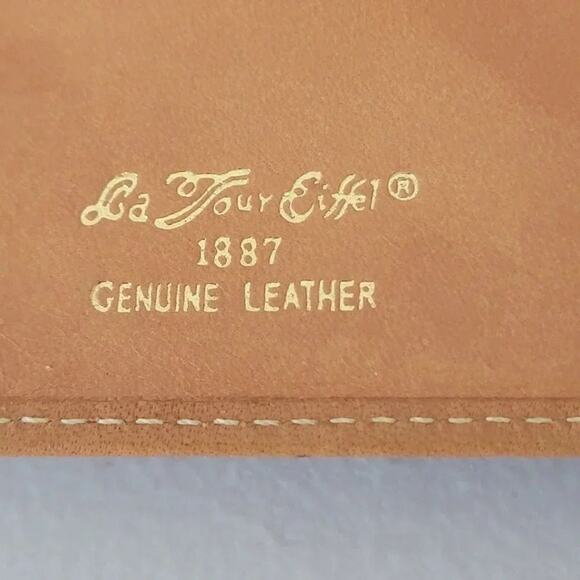La Tour Eiffel 1887 Genuine Leather Wallet Womens Two Tone Black Camel Snap - Picture 9 of 10